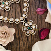 Vriksham Floral Pendant with Center Green Stone Kundan Neckpiece-G16844